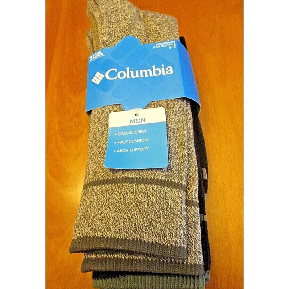 COLUMBIA MENS HALF CUSHIONCASUAL CREW SOCKS 3 PAIR FIT SHOE SIZE 6 - 12
